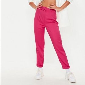 Pink belted cigarette pants